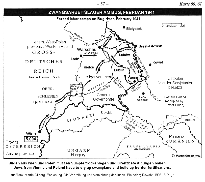 Judenverfolgung Polen: Smpfe trockenlegen
                      und Festungsbau am Fluss Bug 1941, Karte