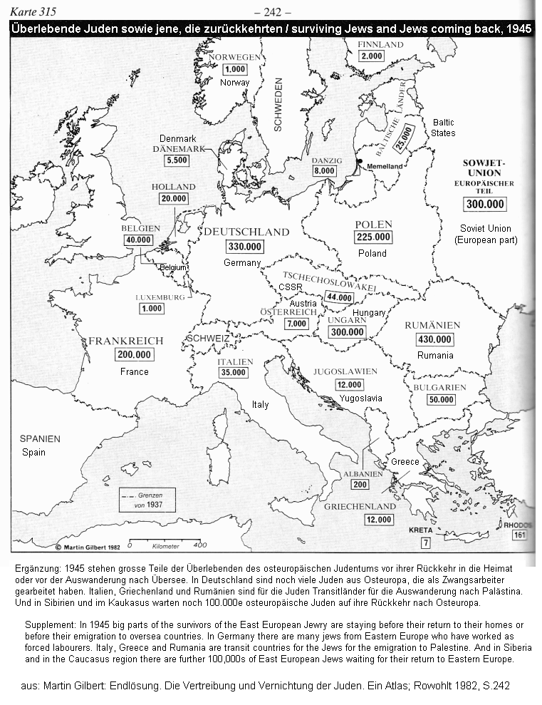 Europa
                      1945: Holocaust-berlebende und zurckgewanderte
                      Juden, Karte