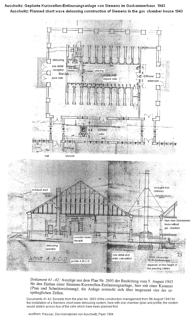 Auschwitz: Geplante Kurzwellen-Entlausungsanlage von
              Siemens im Gaskammerhaus 1943 / planned short wave
              delousing construction of Siemens in the gas chamber house
              1943