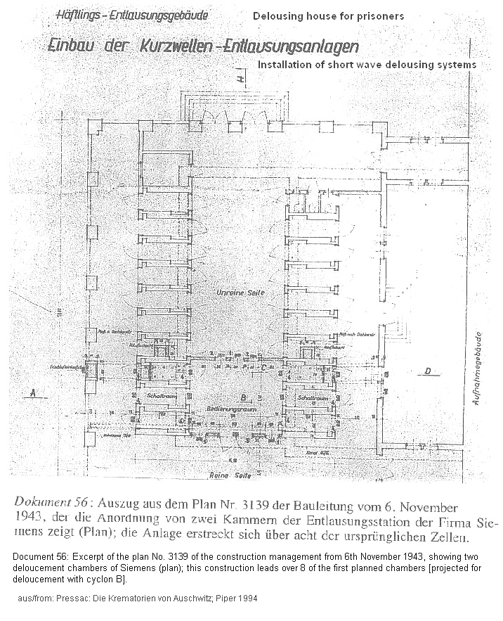 Plan von Gaskammern
              zur Entlausung, Bauleitung Auschwitz 1943