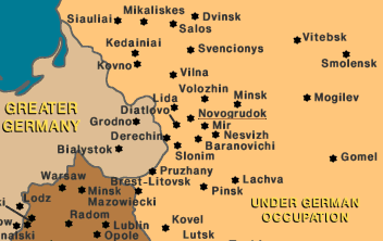 Karte mit Minsk und Nowogrodek 1941-1942