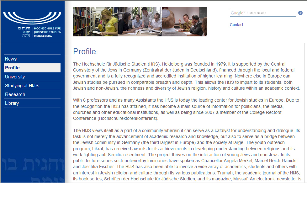 Hochschule fr jdische Studien, Logo,
                        English version:
                        http://www.hfjs.eu/profile/index.html