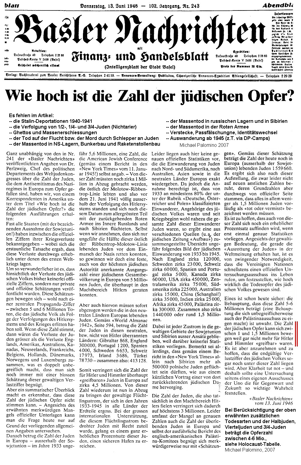 Zahlenpropaganda über Jüdische Bevölkerungszahlen Vor Und Nach Dem Holocaust 