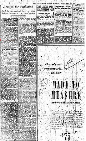 NYTimes 22.2.1948: 15 bis 18 Mio. Juden
                            weltweit sind für den Unabhängigkeitskrieg
                            vorbereitet - Artikel: "Armies for
                            Palestine"