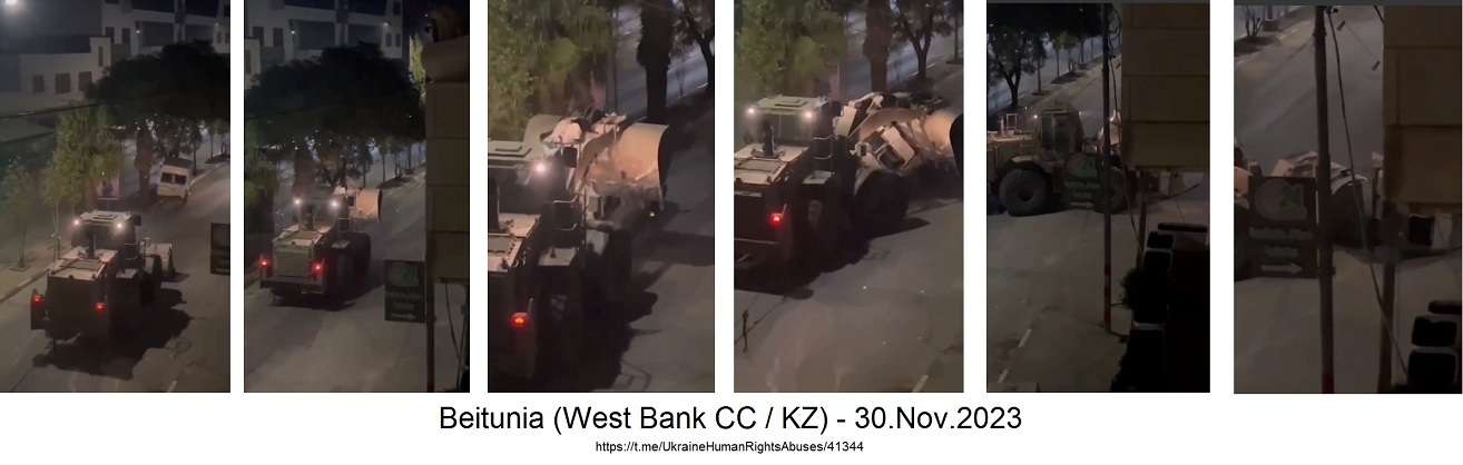 Beitunia (West
                Bank-KZ) am 30.11.2023 - 2:26h: Ein Nazi-Bagger der
                Nazi-Zion-Armee zerstrt einen palstinensischen
                Trasporter