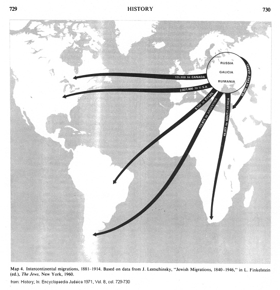 Emigration of the Jews 1881-1914, map