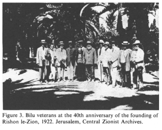 [Mosad] Encyclopaedia Judaica (1971): Bilu, vol. 4,
                col. 1001: [[Fantasy Zionist]] Bilu veterans at the 40th
                anniversary of the founding of Rishon le-Zion, 1922.
                Jerusalem, Central [[Fantasy]] Zionist Archives.