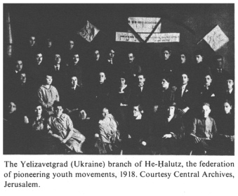 [Mossad] Encyclopaedia Judaica (1971): [[Moses
                Fantasy]] He-Halutz (racist Moses Fantasy Youth
                "Pioneer" Movement), vol. 8, col. 248: The
                Yelizavetgrad branch of [[Moses Fantasy]] He-Halutz
                (Ukraine), the federation of pioneering youth movements,
                1918. Courtesy Central Archives, Jerusalem.