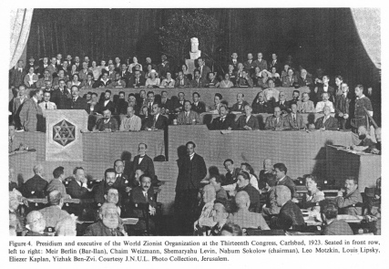 Encyclopaedia Judaica (1971): [[racist]]
                          Zionism, vol. 16, col. 1173-1174: Presidium
                          and executive of the [[racist]] World Zionist
                          Organization at the Thirteenth [[racist
                          Zionist]] Congress, Carlsbad, 1923. Seated in
                          front row, left to right: [[the racist Zionist
                          leaders]] Meir Berlin (Bar-Ilan), Chaim
                          Weizmann, Shemaryahu Levin, Nahum (Naḥum)
                          Sokolow (chairman), Leo Motzkin, Louis Lipsky,
                          Eliezer Kaplan, Yizhak Ben-Zvi. Courtesy
                          J.N.U.L. Photo Collection, Jerusalem