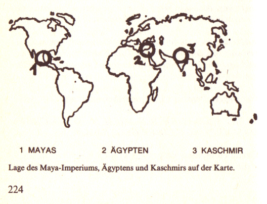 Karte mit den Maya-Zentren Mittelamerika,
                      gypten und Nordindien (Kaschmir)