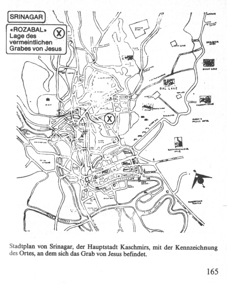 Karte von
                Srinagar (Kaschmir) mit der Position des Jesusgrabs
                "Rozabal"