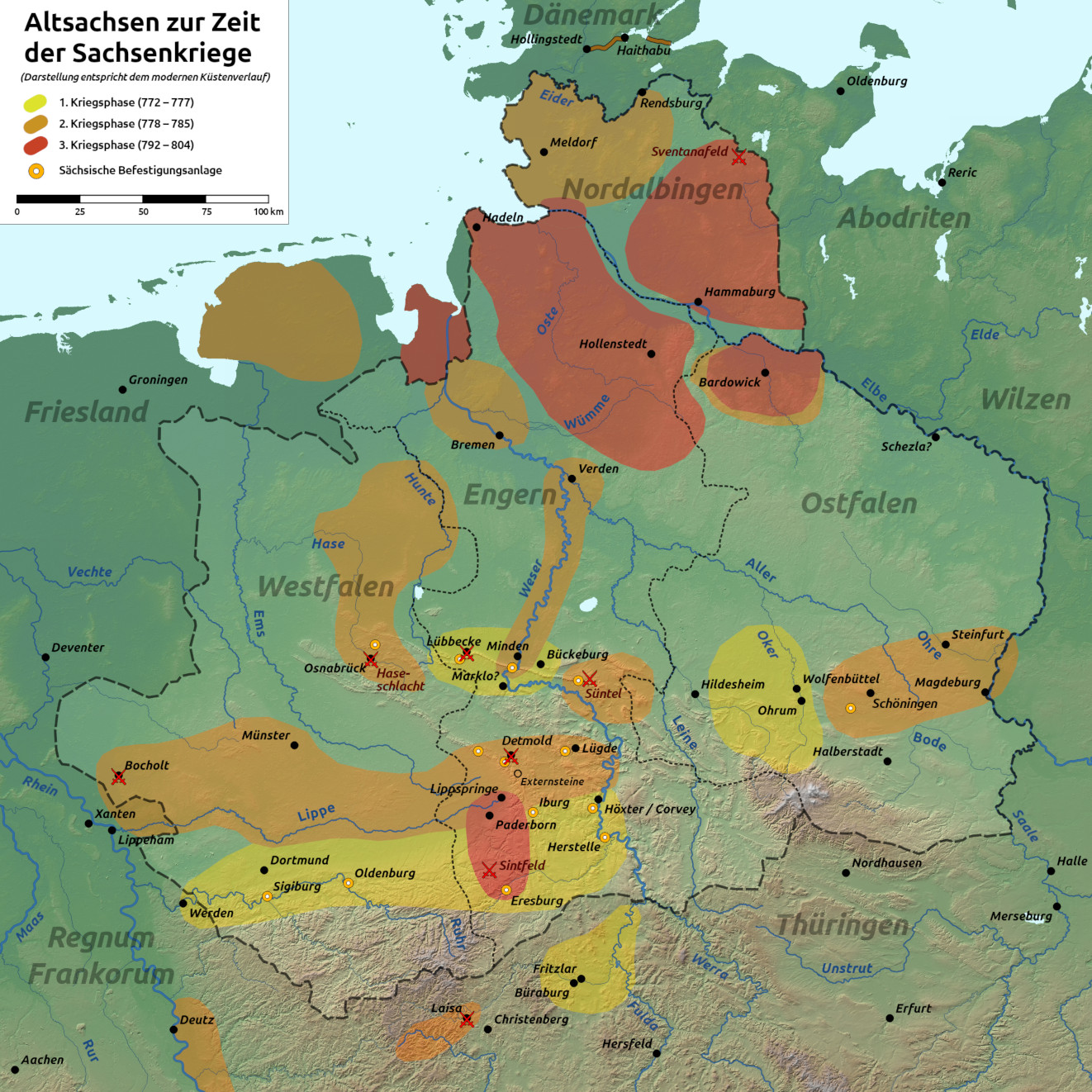 Karte von Altsachsen mit Invasionen
                              von kriminellen
                              "Christen"-Heeren des Vatikans