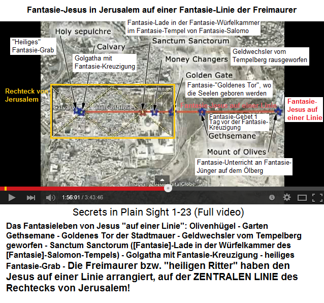 Die Jesus-Linie
                        entspricht der zentralen Linie des Rechtecks von
                        Jerusalem - alles scheint von den Freimaurern
                        erfunden und gelogen, die sich früher
                        "Ordensritter" nannten