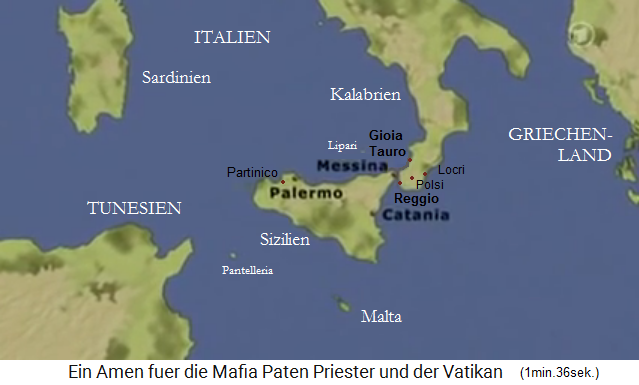 Karte mit Süditalien, Kalabrien und Sizilien
