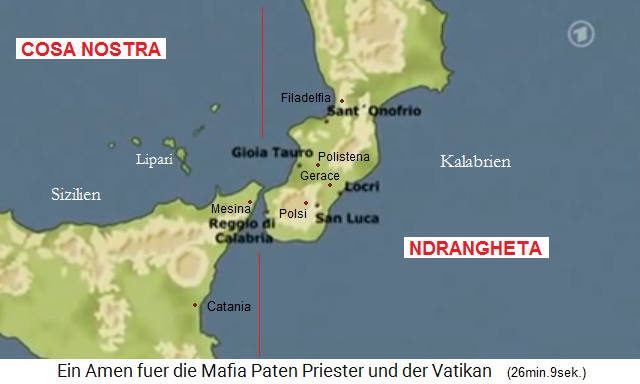Karte von Kalabrien
                  mit Reggio, Gioia Tauro, Polsi, San Luca, Locri,
                  Gerace, Sant'Onofrio, Filadelfia, Polistena etc.