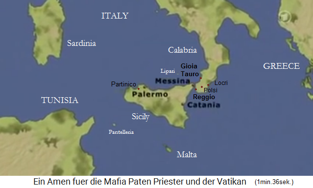 Map with southern Italy, Calabria and Sicily