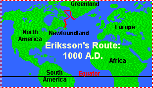 Leif Erikson: map with the trip from
                          Greenland to Newfoundland