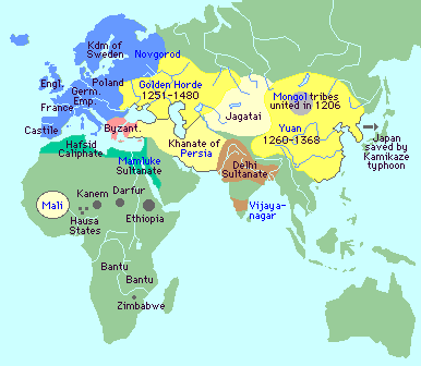 Map of the
                    Mongolian empires in Asia, next to it Europe and
                    Africa