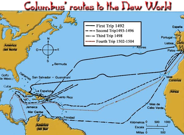 Map with the
                    expeditions of Columbus (Colombo)
