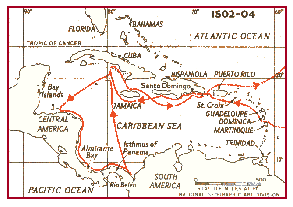 Map with the fourth expedition of
                          Columbus in 1502 in Central
                          "America"