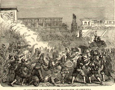 Depiction of the "Christian"
                            massacre against the natives in Cholula
