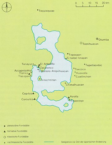 Map with Tenochtitln on an island in a
                          big lake
