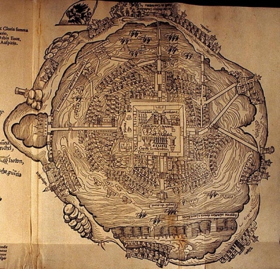 Tenochtitln,
                            engraving map allegedly by Albrecht Drer