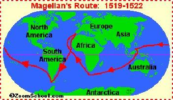 Map
                            with Magellan's travel route sailing around
                            the world