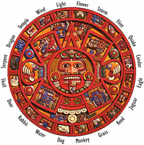 This is the Aztec sun stone
                            with the names of the days of the Aztec
                            calendar