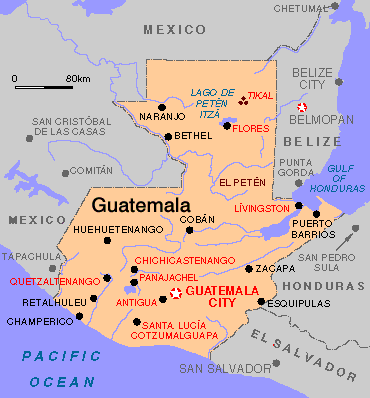 Map with the
                              position of Guatemala between Mexico and
                              El Salvador
