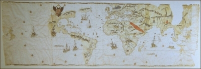 1526: world map of Juan Vespucci with
                              a strong connection between
                              "America" and Asia