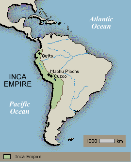 Karte des Inkareichs
                      mit Quito, Machu Picchu und Cuzco