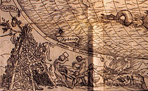 Karte von Grynaeus und Huttich 1532: Indianer
                      als Menschenfresser