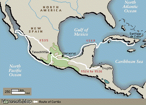 Karte der Expedition von Cortez nach Baja
                        California 1535