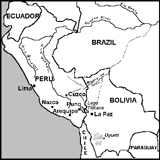 Karte von Peru mit Lima, Nazca, Arequipa,
                      Cuzco