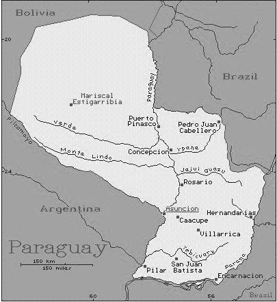 Karte mit
                      der Position der Stadt Asuncin an der Mndung des
                      Pilcomayo-Fluss in den Paraguay-Fluss