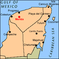 Karte von Yucatan, Position von Merida