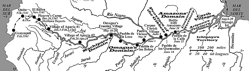 Karte der Expedition von Orellana
                            1544 ber Maranon und Amazonas