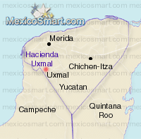 Karte von Yucatan mit Position von Uxmal