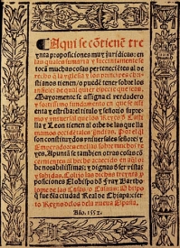 Bartolome de las Casas: Klageschrift
                          1552, erste Textseite