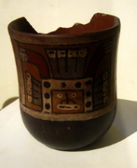 Wari (Huari) culture, cup with a god
                            (extraterrestrial) on it