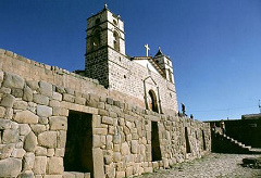 Church on Inca walls for example in
                              Vilcashuamn in Peru 01