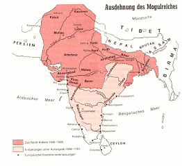 Karte des Mogulreichs in
                              Nordindien um 1530