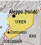 Karte mit
                    der Position von Aleppo / Halab / Haleb im heutigen
                    Syrien