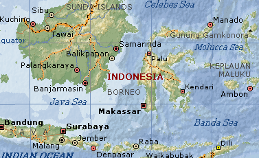 Karte mit der
                    Position von Makassar / Ujang Pandang, heute
                    Indonesien