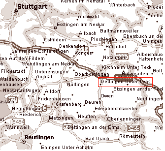 Karte mit der Position von Dettingen