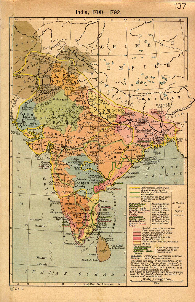 Map of the Indian subcontinent in about
                        1750