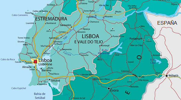 Map of the
                                region of Lisbon with Tejo River