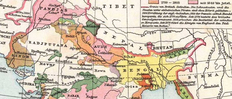 Map with the upper part of
                                      the Indian subcontinent with
                                      Bengal, Orisa, Oudh (Audh, later
                                      Awadh), Panjab, Sindh, Gudjrat
                                      (Gujarat) etc.