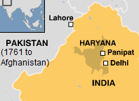 Map with Lahore,
                          Delhi, and Panipat